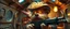 Placeholder: air brush 3d with pen outline,spaghetti boss gunslinger western fluffy elder edgy hero with slightly glowing eyes in front of glistening space lobster dog, shallow depth of field, warm lantern, pin hole cam in doll house space ship, bottom floor board edge border