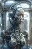 Placeholder: high quality, 8K Ultra HD, high detailed human-cyborg hybrid woman indonesia, full body, in the background is the interior of a spaceship,big window,cybernetic,cable electric wires,microchip,anatomical,polished,porcelain,ultra detailed,ultra realistic,extremely realistic,intricate,epic composition,H.R. Giger style