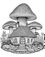 Placeholder: full mushroom house and some grass cartoon style on white background Coloring Book for Adults and Kids, Instant Download, Grayscale Coloring Book