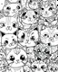 Placeholder: create a 2d black outline, "kawaii anime cats", coloring page, low details design, black contour, coloring page design, coloring page for adults,kawaii cute background, black contour and white space beetween contour, same contour,sketch style, style, minimalist, simple