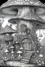 Placeholder: MANDELA STYLE .mushroom tree house in the forest Coloring Book for Adults and Kids, Instant Download, Grayscale Coloring Book