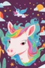 Placeholder: kids illustration, an unicorn image, cartoon style, thick line, low details, vivid color