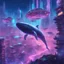 Placeholder: futuristic cityscape where flying whales soar through the neon-lit sky, with holographic advertisements and floating gardens adding to the sci-fi atmosphere