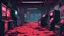 Placeholder: Comic style, desolate dark arcade, blood on the floor, no humans