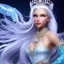 Placeholder: Ice Princess with white hair, a crown with precious stones, bright background