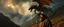 Placeholder: master oil painting by Rembrandt, portrait of farmer in valdres below raging dragon, light beams through volume fog sky in mountain pass, dragon cast spells of lightening