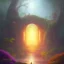 Placeholder: spray painting fantasy art, upper body of arab pirate standing in portal to wet forest world from desert world, poetry book illustration