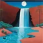 Placeholder: [art by David Hockney] inverted waterfall on the surface of the moon