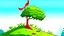 Placeholder: fantasy cartoon illustration: a shrub on a hill, there is a red ribbon on the shrub