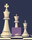 Placeholder: a bishop chess piece standing behind a podium. in front are the king and queen chess pieces, illustration