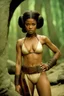 Placeholder: Jaz Sinclair in princess Leia's slave costume of the Return of the Jedi, close to Jabba the Hutt.