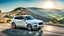 Placeholder: A sleek white shiny (((Bentley Porsche Bntayga SUPER))), its contours and details perfectly captured in a (((cinematic view))), zipping along a winding road under a beautiful blue black night sky