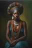 Placeholder: oil painting, in Paul Barson style, ((best quality)), ((masterpiece)), ((realistic, digital art)), (hyper detailed), Upper body Portrait painting of an African Queen, in artistic pose, vivid coloring, painted by Paul Barson