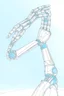 Placeholder: Draw mechanical arm with slender flexible structure and flexible joint drawing scientific papers. The three-dimensional structure in the figure needs to be filled with color, and the background uses the light blue sky composition.