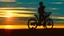 Placeholder: Silhouette of a lone rider on the green hill at sunrise