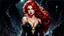 Placeholder: Graphic Novel Full Body Portrait Of Disney Ariel, Gorgeous Red Hair, Big Wide Set Eyes, Cute Nose, Big Pouty Lips, Unique Moody Face, Femme Fatale, Black lace bra and briefs At Night, smiling, Cinematic Detailed Mysterious Sharp Focus High Contrast Dramatic Volumetric Lighting,:: dark mysterious esoteric atmosphere :: digital matt painting by Jeremy Mann + Carne Griffiths + Leonid Afremov, black canvas, dramatic shading, detailed face