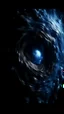 Placeholder: Intense cold dark blue Hole explosion in deep space. Hole apocalypse wipes out Universe. Cold blue cloudy hole collision explodes in outer space.a shape of devilish face with hood in the hole ,Epic galaxy with growing black hole. Cinematic interstellar