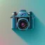 Placeholder: Tiny cute isometric metallic retro dslr camera, soft smooth lighting, with soft colors, 100mm lens, 3d octane render, cinema4d, trending on polycount, modular constructivism, blue background, physically based rendering, centered.