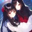 Placeholder: Clear focus, high resolution, black long fluffy hair, red eyes, wearing a cute outfit, kawaii