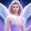 Placeholder: portrait of a beautiful woman with an angel face, pink and blue dress, jewels, soft light aura