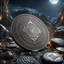 Placeholder: a silver coin called a moon standing on edge. ancient viking runes. flat coin. show one whole coin front on at a distance. fantasy concept art, exquisite realism, a masterpiece, dynamic lighting, hyper detailed, intricately detailed, deep color, Unreal Engine, volumetric lighting , Epic cinematic brilliant stunning intricate meticulously detailed dramatic atmospheric maximal,