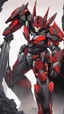 Placeholder: A close picture to Mix between machine and batman in transformers cyborg with black metal and red armor in solo leveling shadow art style with red details detailsis in fantasy world