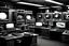 Placeholder: still shot; action scene headquarters in remote underground bunker housing a cavernous array of observation screens monitoring every physical address around the globe. from a fictitious mid century b&w white sci-fi horror mystery themed hit tv show. the basic premise is that televisions are actually giant telepathic cameras. it sees & knows all. mass mental surveillance is global pro photo real