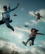 Placeholder: Ultra realistic thriller sky scene, portrait, Childs free jumping flying with trinkets, smile, happy, Wes Anderson style, wind, clouds, stratosphere, soft color, highly detailed, unreal engine 5, ray tracing, RTX, lumen lighting, ultra detail, volumetric lighting, 3d, finely drawn, high definition, high resolution.