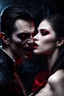 Placeholder: male vampire biting the neck of a young woman, dark fantasy, photorealistic