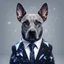 Placeholder: make one realistic business dog that is made of shapes and has a suit on looks a little like crystals lowest 2048 x 1152 pixels and highest 6 MB need to be a alpha