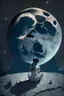 Placeholder: Chica en la Luna sentada mirando la tierra