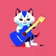 Placeholder: sticker design on white background, Pixar kitten playing guitar, flat illustration style , ultra detailed