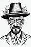 Placeholder: Heisenberg - cartoon face with hat - ink sketch