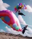 Placeholder: Ultra realistic speed clouds sky scene, wide angle view, sweet women falling down, inflatable color clothing, free jumping flying, many trinkets, hair monster, many jelly beans, balls, color smoke, smile, happy, circus style, extreme, wind, 20,000 feet altitude, stratosphere, soft color, highly detailed, unreal engine 5, ray tracing, RTX, lumen lighting, ultra detail, volumetric lighting, 3d, finely drawn, high definition, high resolution.