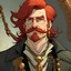 Placeholder: Rubezhal the male pirate, with red hair and a mustache, art nouveau style