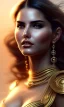 Placeholder: sunny leone hot , beautiful, long hair, wavy hair, curly hair، black eyes, head and shoulders portrait, cinematic, 8k, resolution concept art portrait by Greg Rutkowski, Artgerm, WLOP, Alphonse Mucha dynamic lighting hyperdetailed intricately detailed,jewelry ,golden hour,snake goddess