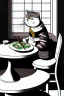 Placeholder: Cat, sitting at a table, eating sushi,perfect iris, ink and pencil, style Carl barks