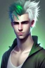 Placeholder: A young adult man with messy white hair and white cat ears, green eyes