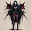 Placeholder: highly detailed, full body, color woodcut concept illustration of ravenous female Malkavian vampire character , maximalist, sharp focus, highest resolution, in the styles of Alex Pardee, Wayne Reynolds, Denis Forkas , and Masahiro Ito, boldly inked, 8k, coarse, gritty textures