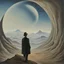 Placeholder: person alone in planet,cover art, surrealist painting called 'today I am thinking about time by dali and picasso and magritte and Breughel