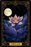 Placeholder: in center stunning colors and gold alcolhol ink tarot card (9:10 ratio) with 1 full moon and stunning fantasy fairy etheral flower, moon reflection, inscription at the bottom, text:"DREAM", dark sky, strars, occult forces, sharp focus, beautiful ornamentic frames on card, detalied, fantasy, black background