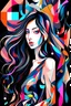 Placeholder: Neo Surrealism, whimsical art, Analytical Cubism Illustration Design a perfect pretty girl, black long hair, Split-Complementary color guide, Plasma Energy Texture, abstract background, girl, Pose with movement, often for geometric deconstruction, monochromatic palette, or fragmented forms.