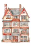 Placeholder: watercolor sketch of a doll house with transparent background in png format