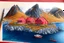 Placeholder: Colored pencil drawing, of the colorful nature of Lofoten Island in Norway, with a characteristic red houses, Ultra Realistic,