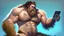 Placeholder: very large hairy shirtless man using his monster paws to get play on the phone