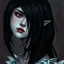 Placeholder: a pretty girl, 14 years old, black hair, vampire, red eyes, realism, stylised, serana, fantasy, mystery
