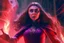 Placeholder: Feiticeira escarlate, wanda Marvel, elizabeth olsen, 4k render, vilã, manipulando magia, raiva, corpo inteiro, olhos marcantes, mãos atirando magia do caos vermelha, cidade de destruição, cores frias, cinematográfico, dramático