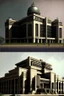 Placeholder: Architectural style for building of India's Intelligence Bureau , make it visibly military and intelligence style at the same time similar to Indian Architecture, use darker colors, make it wider and not much taller