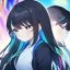 Placeholder: Clear focus,High resolution,High quality, 1girls, with color, anime girl with black hair with rainbow hair, crying in school, blur in the background, manga style