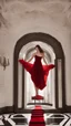 Placeholder: White wings, scissors, red dress on a luxurious velvet floor. Cinematic photo from above,no girl just matterials